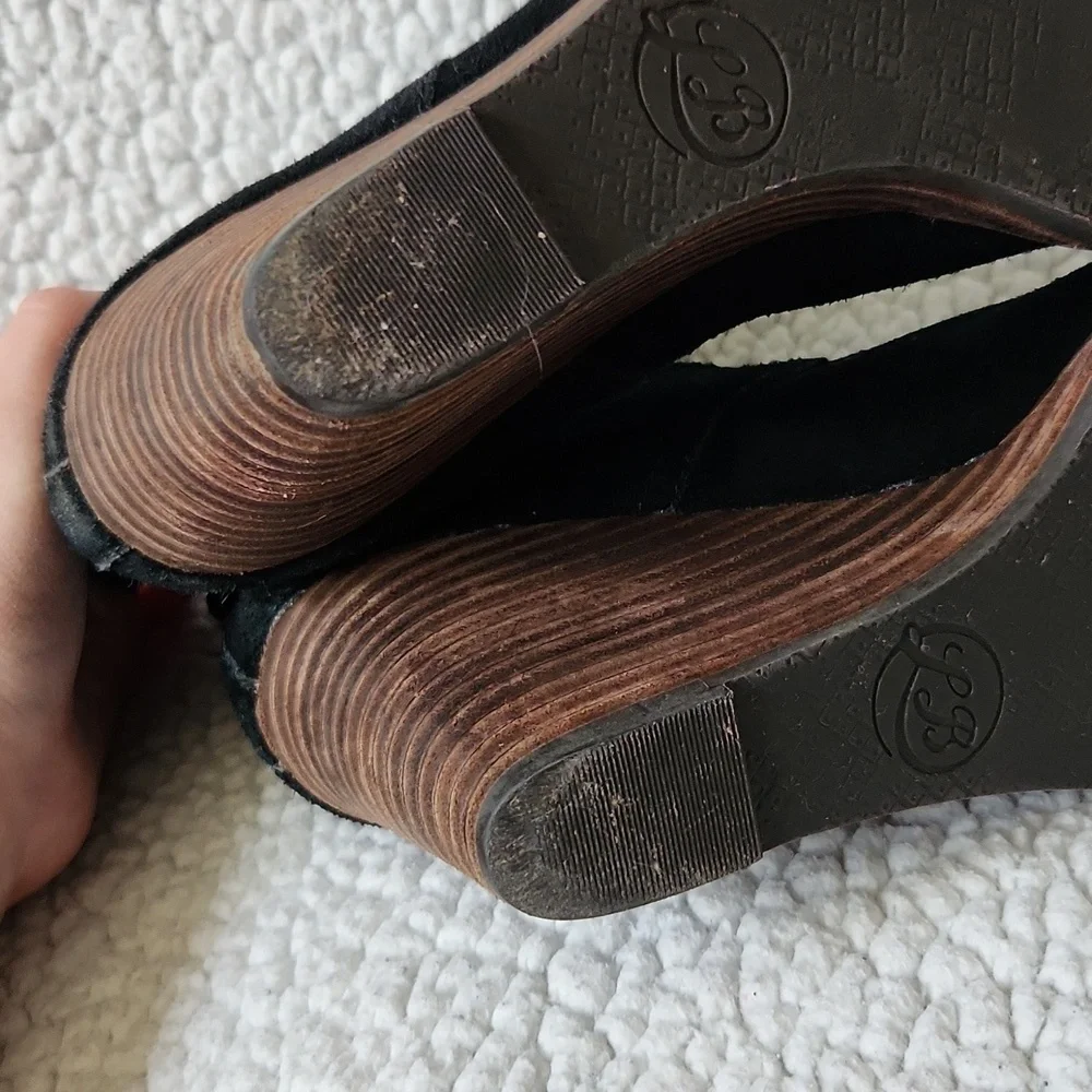 Lucky Brand genuine leather stacked wooden wedge heel boots